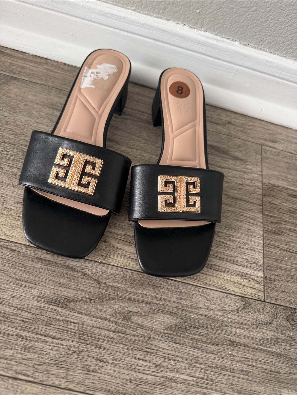 TOP Moda Black Slide Mules with Gold Emblem - Picture 2 of 4